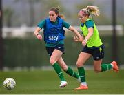 20 February 2023; Heather Payne and Denise O'Sullivan, right, during a Republic of Ireland women training session at Dama de Noche Football Center in Marbella, Spain. Photo by Stephen McCarthy/Sportsfile
