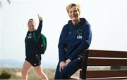 21 February 2023; Manager Vera Pauw poses for a portrait as Amber Barrett acknowledges the camera on her return to the team hotel during a Republic of Ireland women training camp in Marbella, Spain. Photo by Stephen McCarthy/Sportsfile