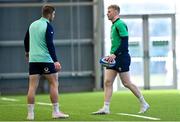 21 February 2023; Jamie Osborne, right, and Jack Crowley during an Ireland rugby squad training session at the IRFU High Performance Centre at the Sport Ireland Campus in Dublin. Photo by Harry Murphy/Sportsfile