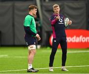 21 February 2023; Josh van der Flier speaks with Ireland defence coach Simon Easterby during an Ireland rugby squad training session at the IRFU High Performance Centre at the Sport Ireland Campus in Dublin. Photo by Harry Murphy/Sportsfile
