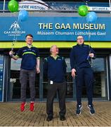 21 February 2023; Tour guides, from left, Sean O'Sullivan, Tom Ryan and Michael Cronin celebrate International Tourist Guide Day at the GAA Museum in Croke Park, Dublin. Photo by David Fitzgerald/Sportsfile