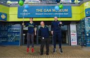 21 February 2023; Tour guides, from left, Sean O'Sullivan, Tom Ryan and Michael Cronin celebrate International Tourist Guide Day at the GAA Museum in Croke Park, Dublin. Photo by David Fitzgerald/Sportsfile