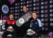 21 February 2023; Former Republic of Ireland international Richard Dunne with Sam Curtis of St Patrick's Athletic and Jessie Stapleton of Shelbourne at the launch of the EA SPORTS LOI Academy development programme held at FAI Headquarters in Abbotstown, Dublin. Photo by Piaras Ó Mídheach/Sportsfile