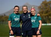 21 February 2023; Players, from left, Katie McCabe, Grace Moloney and Denise O'Sullivan during a Republic of Ireland women training session at Dama de Noche Football Center in Marbella, Spain. Photo by Stephen McCarthy/Sportsfile