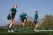 21 February 2023; Players, from left, Megan Connolly, Denise O'Sullivan and Áine O'Gorman during a Republic of Ireland women training session at Dama de Noche Football Center in Marbella, Spain. Photo by Stephen McCarthy/Sportsfile