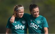 21 February 2023; Katie McCabe, right, and Ruesha Littlejohn during a Republic of Ireland women training session at Dama de Noche Football Center in Marbella, Spain. Photo by Stephen McCarthy/Sportsfile