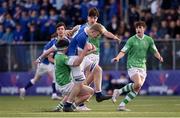 21 February 2023; Oran Reid of St Mary’s College is tackled by Adam McVerry of Gonzaga College during the Bank of Ireland Leinster Rugby Schools Senior Cup Quarter Final match between St Mary’s College and Gonzaga College at Energia Park in Dublin. Photo by Daire Brennan/Sportsfile