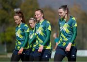21 February 2023; Goalkeepers, from right, Megan Walsh, Courtney Brosnan, Grace Moloney and Naoisha McAloon during a Republic of Ireland women training session at Dama de Noche Football Center in Marbella, Spain. Photo by Stephen McCarthy/Sportsfile
