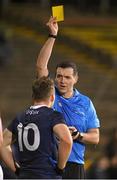 18 February 2023; Referee Sean Hurson shows a yellow card to Dara Moynihan of Kerry during the Allianz Football League Division One match between Mayo and Kerry at Hastings Insurance MacHale Park in Castlebar, Mayo. Photo by Brendan Moran/Sportsfile