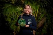 21 February 2023; Denise O'Sullivan poses with her Republic of Ireland 2022-2023 cap during a presentation at the team hotel in Marbella, Spain. Photo by Stephen McCarthy/Sportsfile