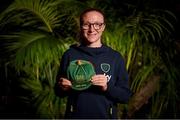 21 February 2023; Louise Quinn poses with her Republic of Ireland 2022-2023 cap during a presentation at the team hotel in Marbella, Spain. Photo by Stephen McCarthy/Sportsfile