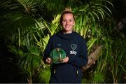 21 February 2023; Claire Walsh poses with her Republic of Ireland 2022-2023 cap during a presentation at the team hotel in Marbella, Spain. Photo by Stephen McCarthy/Sportsfile