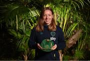 21 February 2023; Harriet Scott poses with her Republic of Ireland 2022-2023 cap during a presentation at the team hotel in Marbella, Spain. Photo by Stephen McCarthy/Sportsfile