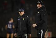 18 February 2023; Kerry coach Paddy Tally, left, and selector Micheál Quirke before the Allianz Football League Division One match between Mayo and Kerry at Hastings Insurance MacHale Park in Castlebar, Mayo. Photo by Brendan Moran/Sportsfile