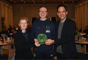 21 February 2023; Louise Quinn is presented with her Republic of Ireland 2022-2023 cap by FAI head of women’s and girl’s football Eileen Gleeson and FAI director of football Marc Canham during a presentation at the team hotel in Marbella, Spain. Photo by Stephen McCarthy/Sportsfile