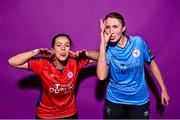 20 February 2023; Noelle Murray, left, and Courtney Maguire pose for a portrait during a Shelbourne squad portrait session at Tolka Park in Dublin. Photo by Sam Barnes/Sportsfile
