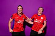 20 February 2023; Jemma Quinn, left, and Noelle Murray pose for a portrait during a Shelbourne squad portrait session at Tolka Park in Dublin. Photo by Sam Barnes/Sportsfile
