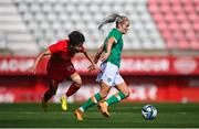 22 February 2023; Lily Agg of Republic of Ireland in action against Lou Jiahui of China PR during the international friendly match between China PR and Republic of Ireland at Estadio Nuevo Mirador in Algeciras, Spain. Photo by Stephen McCarthy/Sportsfile