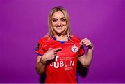 20 February 2023; Maggie Pierce poses for a portrait during a Shelbourne squad portrait session at Tolka Park in Dublin. Photo by Sam Barnes/Sportsfile
