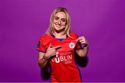 20 February 2023; Maggie Pierce poses for a portrait during a Shelbourne squad portrait session at Tolka Park in Dublin. Photo by Sam Barnes/Sportsfile