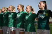 22 February 2023; Republic of Ireland players, from left, Diane Caldwell, Claire Walsh, Kyra Carusa, Harriet Scott and Lucy Quinn before the international friendly match between China PR and Republic of Ireland at Estadio Nuevo Mirador in Algeciras, Spain. Photo by Stephen McCarthy/Sportsfile