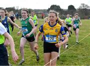22 February 2023; Emily Quinn of Drumshambo VS in Leitrim competes in the minor girls event during the 123.ie Connacht Schools’ Cross Country Championships at Bushfield in Loughrea, Galway. Photo by Piaras Ó Mídheach/Sportsfile