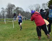 22 February 2023; Ruairi Hollywood of Rice College Westport in Mayo on his way to finishing third in the senior boys event during the 123.ie Connacht Schools’ Cross Country Championships at Bushfield in Loughrea, Galway. Photo by Piaras Ó Mídheach/Sportsfile