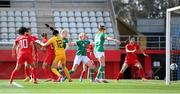 22 February 2023; Republic of Ireland players, from left, Aoife Mannion, Louise Quinn and Heather Payne watch the ball cross the line for an Republic of Ireland goal, which was subsequently ruled out, during the international friendly match between China PR and Republic of Ireland at Estadio Nuevo Mirador in Algeciras, Spain. Photo by Stephen McCarthy/Sportsfile