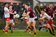 19 February 2023; Robert Finnerty of Galway is tackled by Darragh Canavan of Tyrone during the Allianz Football League Division One match between Galway and Tyrone at St Jarlath's Park in Tuam, Galway. Photo by Brendan Moran/Sportsfile