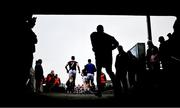 19 February 2023; The Galway team run onto the pitch before the Allianz Football League Division One match between Galway and Tyrone at St Jarlath's Park in Tuam, Galway. Photo by Brendan Moran/Sportsfile