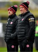 19 February 2023; Tyrone joint managers Brian Dooher, left, and Feargal Logan during the Allianz Football League Division One match between Galway and Tyrone at St Jarlath's Park in Tuam, Galway. Photo by Brendan Moran/Sportsfile