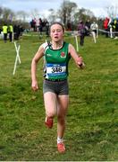 22 February 2023; Emma Brennan of Moyne Community School in Longford on her way to winning the junior girls event during the 123.ie Connacht Schools’ Cross Country Championships at Bushfield in Loughrea, Galway. Photo by Piaras Ó Mídheach/Sportsfile