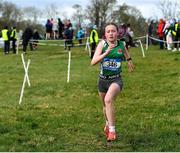 22 February 2023; Emma Brennan of Moyne Community School in Longford on her way to winning the junior girls event during the 123.ie Connacht Schools’ Cross Country Championships at Bushfield in Loughrea, Galway. Photo by Piaras Ó Mídheach/Sportsfile