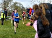 22 February 2023; Maria McDonnell of Sacred Heart Westport in Mayo on her way to finishing third in the junior girls event during the 123.ie Connacht Schools’ Cross Country Championships at Bushfield in Loughrea, Galway. Photo by Piaras Ó Mídheach/Sportsfile