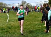 22 February 2023; Niamh Moran of Davitt College Castlebar in Mayo on her way to finishing second in the junior girls event during the 123.ie Connacht Schools’ Cross Country Championships at Bushfield in Loughrea, Galway. Photo by Piaras Ó Mídheach/Sportsfile
