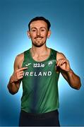 23 February 2023; 800m runner John Fitzsimons stands for a portrait during a 2023 European Indoor Championships Team Ireland media morning at the Sport Ireland Conference Centre in Dublin. Photo by Sam Barnes/Sportsfile