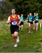 22 February 2023; Molly O'Donnell of Ballinrobe Community School in Mayo competes in the senior girls event during the 123.ie Connacht Schools’ Cross Country Championships at Bushfield in Loughrea, Galway. Photo by Piaras Ó Mídheach/Sportsfile