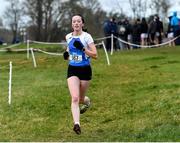 22 February 2023; Gracie O'Brien St Joseph's SS Castlebar in Mayo on her way to winning the senior girls event during the 123.ie Connacht Schools’ Cross Country Championships at Bushfield in Loughrea, Galway. Photo by Piaras Ó Mídheach/Sportsfile