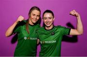 23 February 2023; Chloe Moloney, left, and Lauryn O’Callaghan pose for a portrait during a Peamount United squad portrait session at PRL Park in Greenogue, Dublin. Photo by Seb Daly/Sportsfile