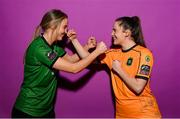 23 February 2023; Chloe Moloney and Niamh Reid Burke pose for a portrait during a Peamount United squad portrait session at PRL Park in Greenogue, Dublin. Photo by Seb Daly/Sportsfile