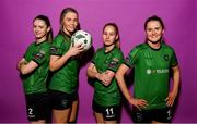 23 February 2023; Peamount United players, from left, Lauryn O’Callaghan, Chloe Moloney, Tara O’Hanlon and Erin McLaughlin pose for a portrait during a Peamount United squad portrait session at PRL Park in Greenogue, Dublin. Photo by Seb Daly/Sportsfile