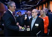 17 February 2023; Jarlath Burns with Croke Park stadium announcer Jerry Grogan, right, after he was voted-in as the GAA president elect during day one of the GAA Annual Congress 2023 at Croke Park in Dublin. Photo by Piaras Ó Mídheach/Sportsfile