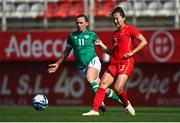 22 February 2023; Wang Xiaoxue of China PR in action against Katie McCabe of Republic of Ireland during the international friendly match between China PR and Republic of Ireland at Estadio Nuevo Mirador in Algeciras, Spain. Photo by Stephen McCarthy/Sportsfile