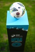 24 February 2023; A general view of a Bohemians branded match ball before the SSE Airtricity Men's Premier Division match between Bohemians and Dundalk at Dalymount Park in Dublin. Photo by Stephen McCarthy/Sportsfile