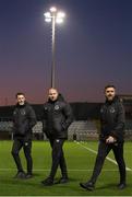 24 February 2023; Shamrock Rovers manager Stephen Bradley, left, with coach Glenn Cronin, centre, and sporting director Stephen McPhail before the SSE Airtricity Men's Premier Division match between Drogheda United and Shamrock Rovers at Weaver's Park in Drogheda, Louth. Photo by Michael P Ryan/Sportsfile