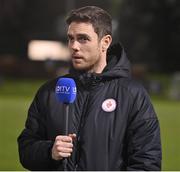 24 February 2023; Sligo Rovers manager John Russell speaks to LOI TV before the SSE Airtricity Men's Premier Division match between UCD and Sligo Rovers at UCD Bowl in Dublin. Photo by Stephen Marken/Sportsfile