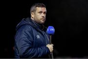 24 February 2023; St Patrick's Athletic manager Tim Clancy speaks to the media before the SSE Airtricity Men's Premier Division match between St Patrick's Athletic and Shelbourne at Richmond Park in Dublin. Photo by Tyler Miller/Sportsfile