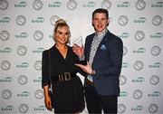 24 February 2023; Personality of the Year recipient Kilkenny hurler TJ Reid with his wife Niamh de Brún-Reid at the Gaelic Writers’ Association Awards, supported by EirGrid, which took place at the Iveagh Garden Hotel in Dublin. Photo by Eóin Noonan/Sportsfile