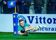 24 February 2023; Fintan Gunne of Ireland scores his side's second try during the U20 Six Nations Rugby Championship match between Italy and Ireland at Stadio Comunale di Monigo in Parma, Italy. Photo by Roberto Bregani/Sportsfile