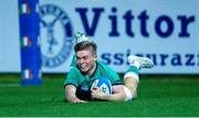 24 February 2023; Fintan Gunne of Ireland scores his side's second try during the U20 Six Nations Rugby Championship match between Italy and Ireland at Stadio Comunale di Monigo in Parma, Italy. Photo by Roberto Bregani/Sportsfile